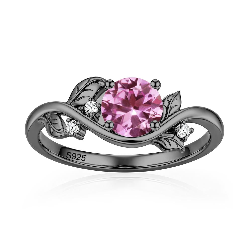 Round Shaped Garnet Curved Vine Leaf Ring - LUO Jewelry #gemstone_Pink Sapphire