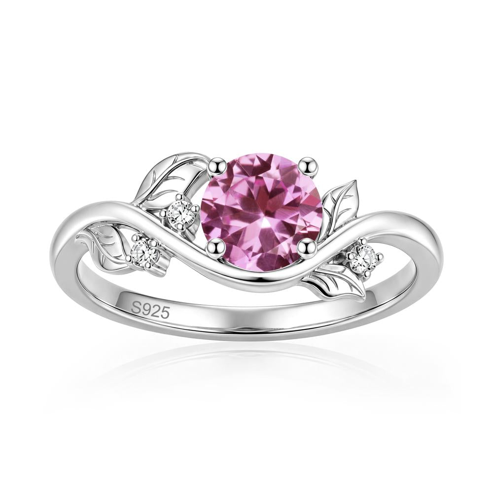 Round Shaped Garnet Curved Vine Leaf Ring - LUO Jewelry #gemstone_Pink Sapphire