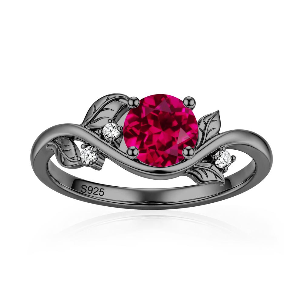 Round Shaped Garnet Curved Vine Leaf Ring - LUO Jewelry #gemstone_Ruby