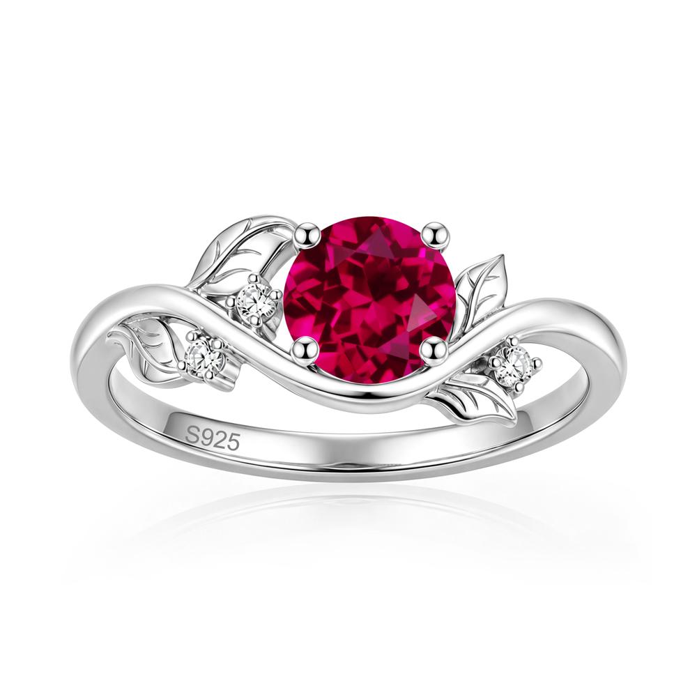 Round Shaped Garnet Curved Vine Leaf Ring - LUO Jewelry #gemstone_Ruby