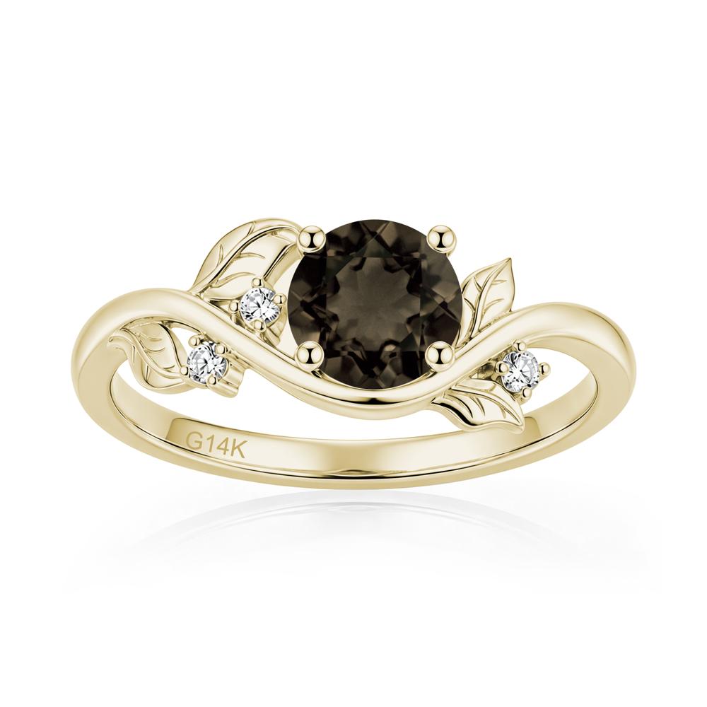 Round Shaped Garnet Curved Vine Leaf Ring - LUO Jewelry #gemstone_Smoky Quartz