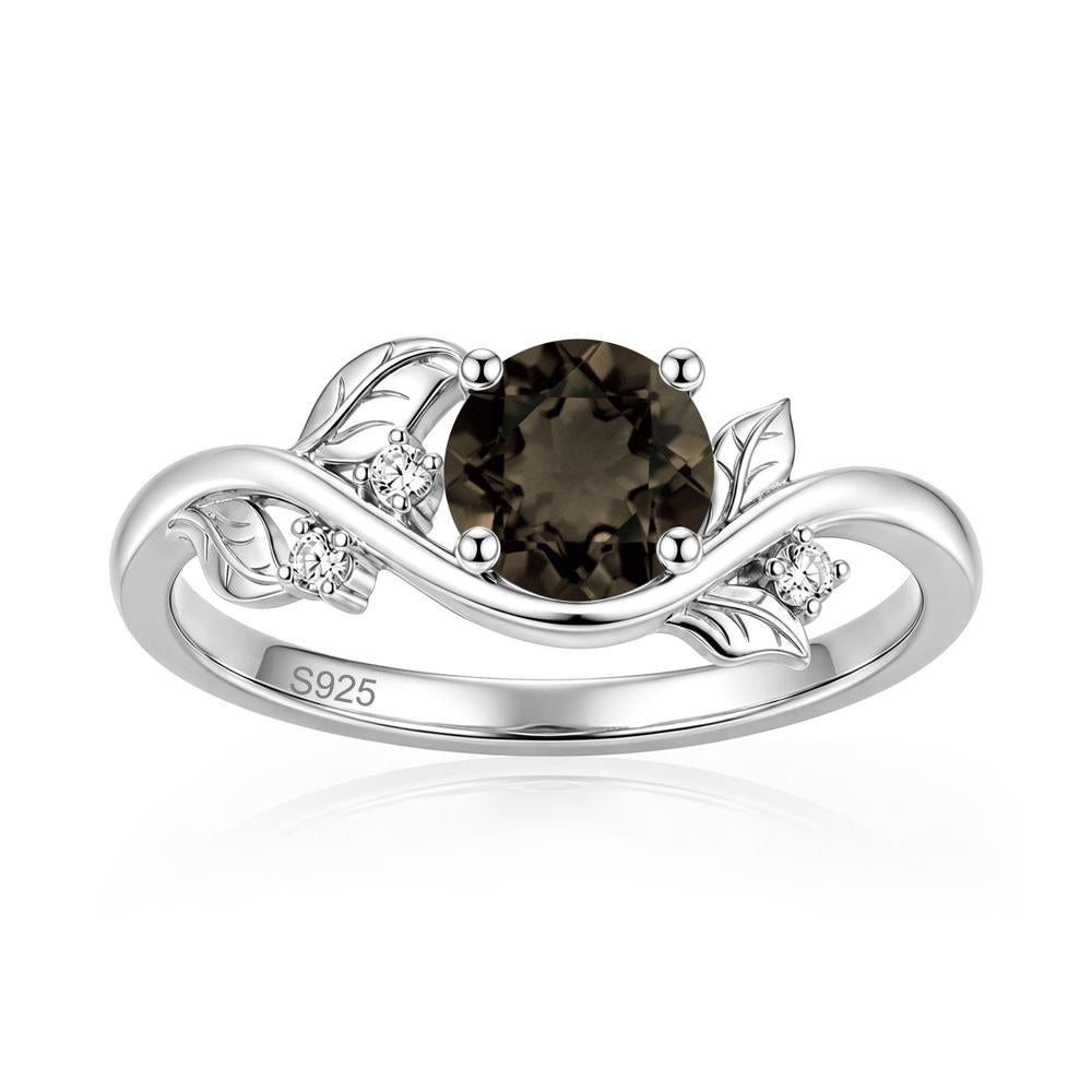 Round Shaped Garnet Curved Vine Leaf Ring - LUO Jewelry #gemstone_Smoky Quartz