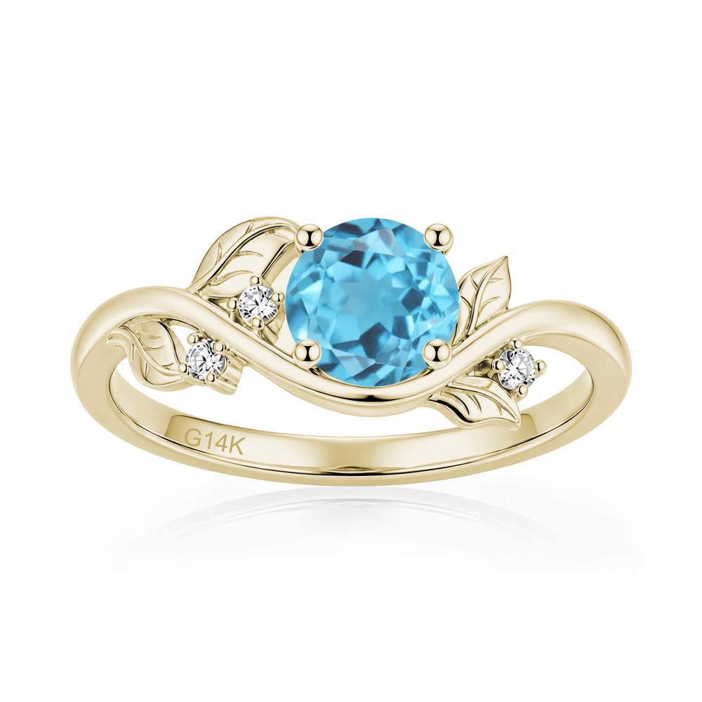 Round Shaped Garnet Curved Vine Leaf Ring - LUO Jewelry #gemstone_Swiss Blue Topaz