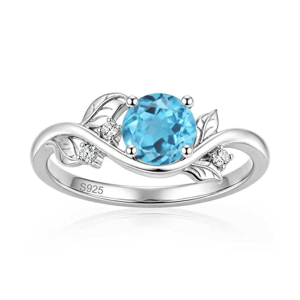 Round Shaped Garnet Curved Vine Leaf Ring - LUO Jewelry #gemstone_Swiss Blue Topaz