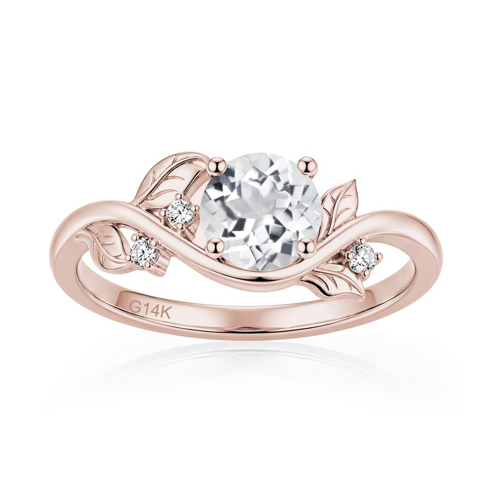 Round Shaped Garnet Curved Vine Leaf Ring - LUO Jewelry #gemstone_White Topaz