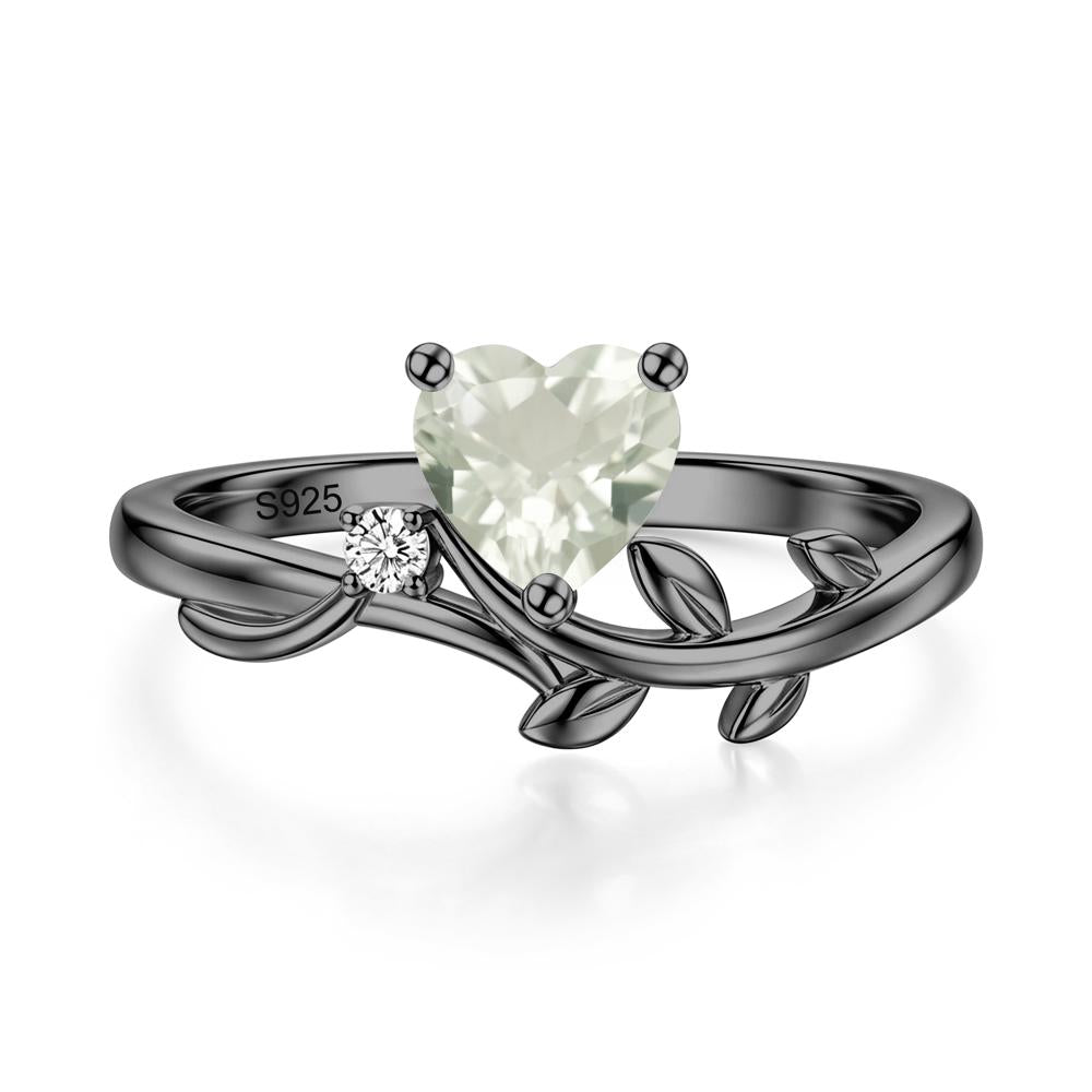Heart Shaped Sapphire Vine and Leaf Ring - LUO Jewelry #gemstone_Green Amethyst