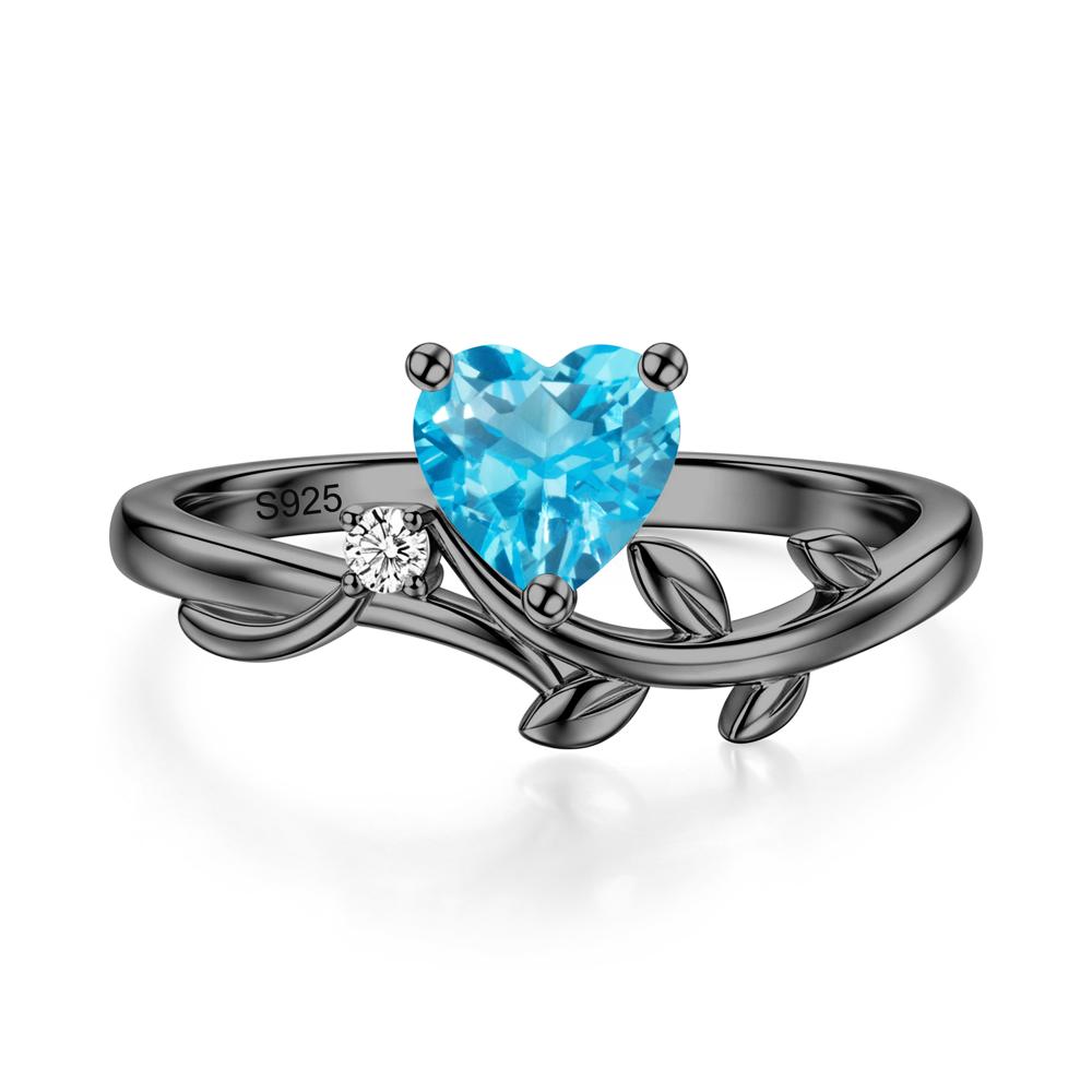 Heart Shaped Sapphire Vine and Leaf Ring - LUO Jewelry #gemstone_Swiss Blue Topaz