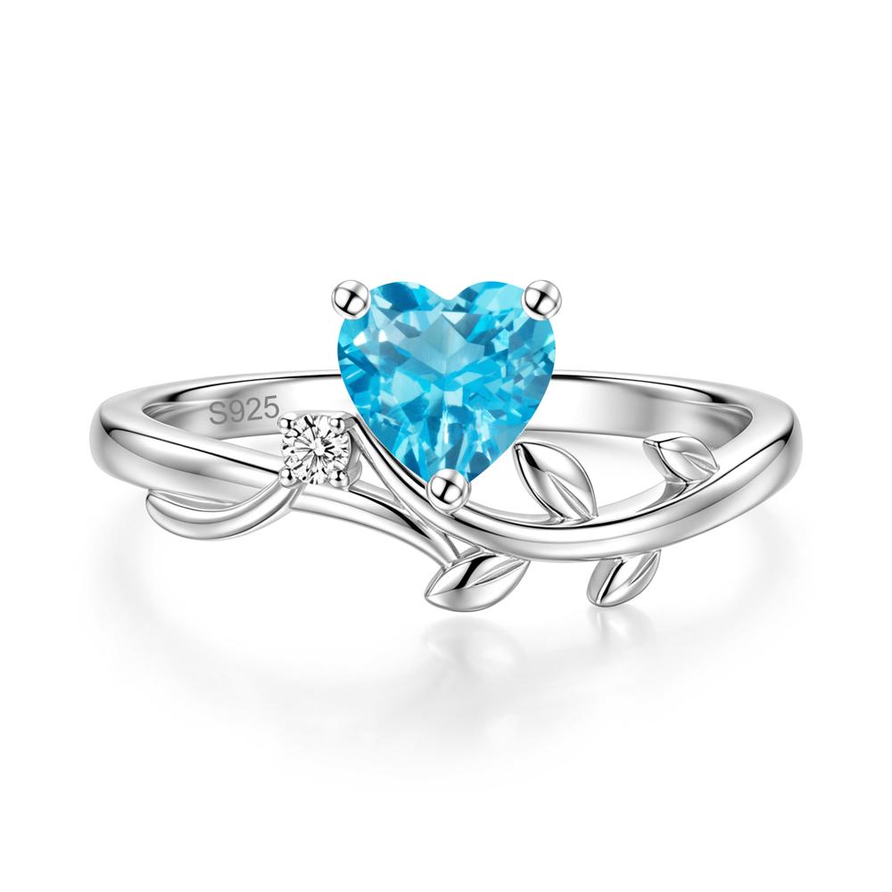 Heart Shaped Sapphire Vine and Leaf Ring - LUO Jewelry #gemstone_Swiss Blue Topaz