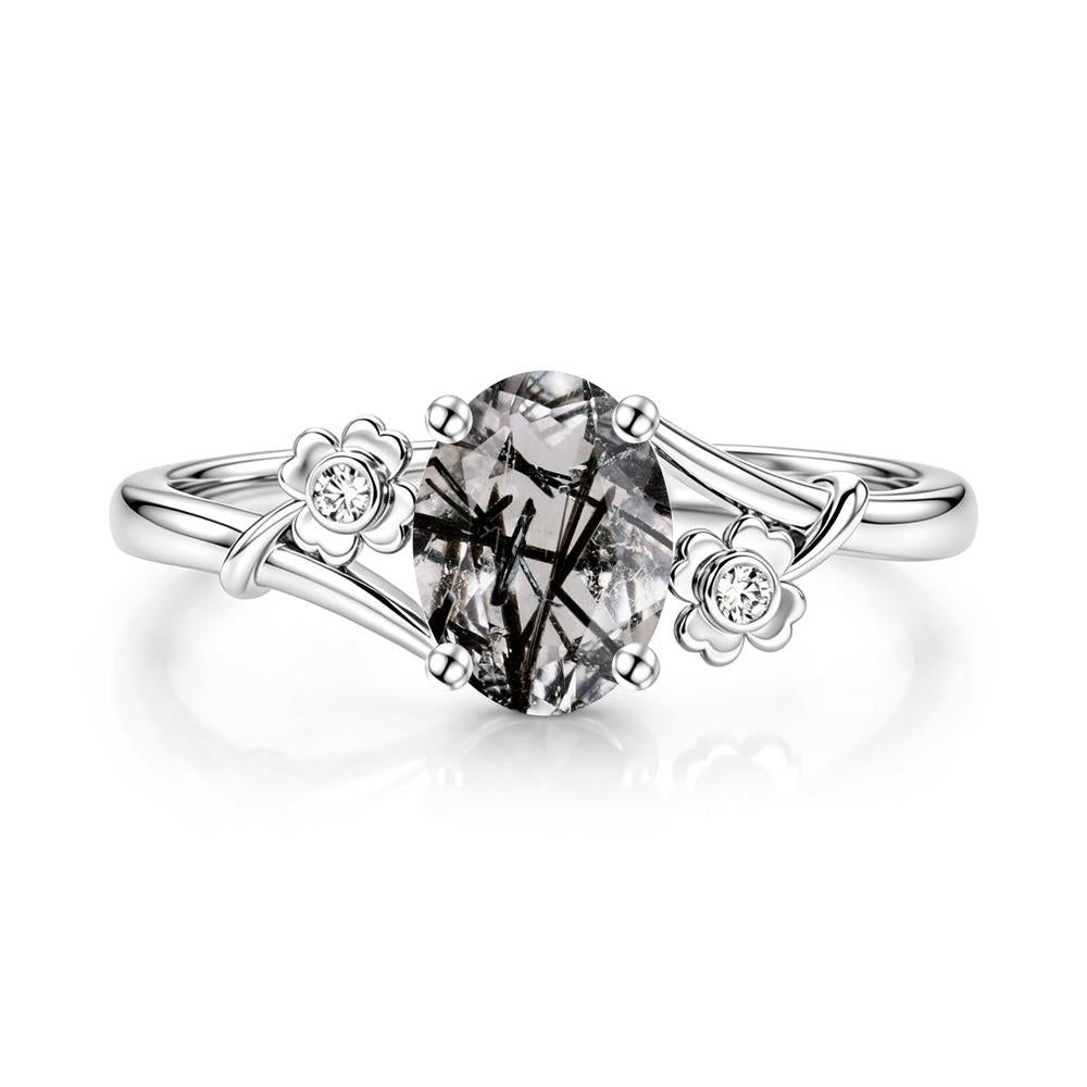Oval Shaped Diopside Bypass Clover Ring - LUO Jewelry #gemstone_Black Rutilated Quartz