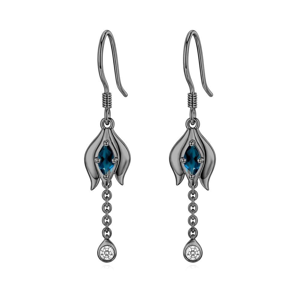 Garnet Tulip Dangle Hook Earrings - LUO Jewelry #gemstone_London Blue Topaz