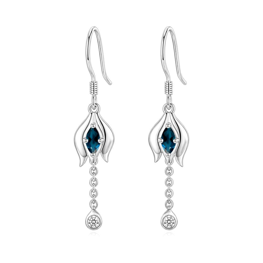 Garnet Tulip Dangle Hook Earrings - LUO Jewelry #gemstone_London Blue Topaz