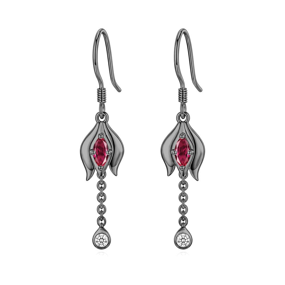 Garnet Tulip Dangle Hook Earrings - LUO Jewelry #gemstone_Ruby
