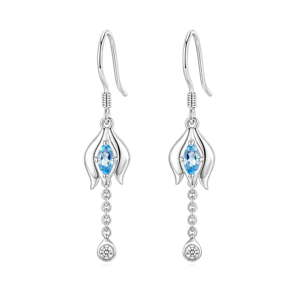 Garnet Tulip Dangle Hook Earrings - LUO Jewelry #gemstone_Swiss Blue Topaz