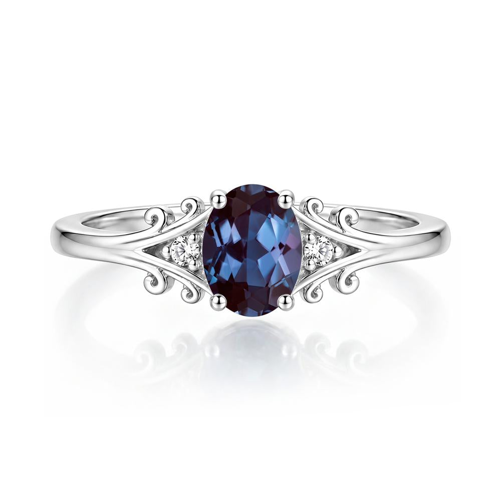 Oval Shaped London Blue Topaz Vine Scroll Ring - LUO Jewelry #gemstone_Alexandrite