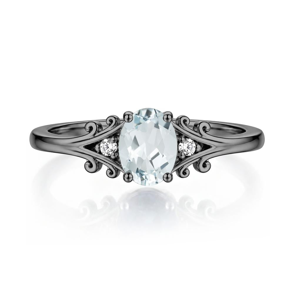 Oval Shaped London Blue Topaz Vine Scroll Ring - LUO Jewelry #gemstone_Aquamarine