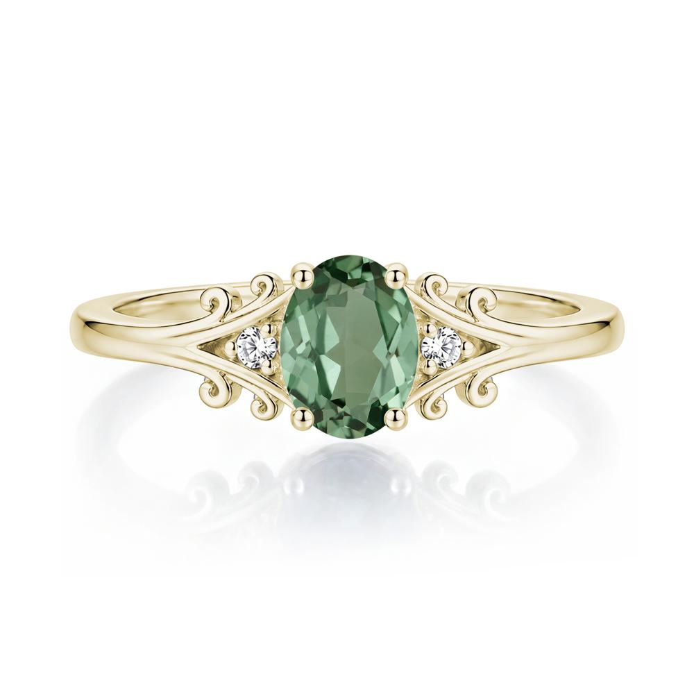Oval Shaped London Blue Topaz Vine Scroll Ring - LUO Jewelry #gemstone_Green Sapphire