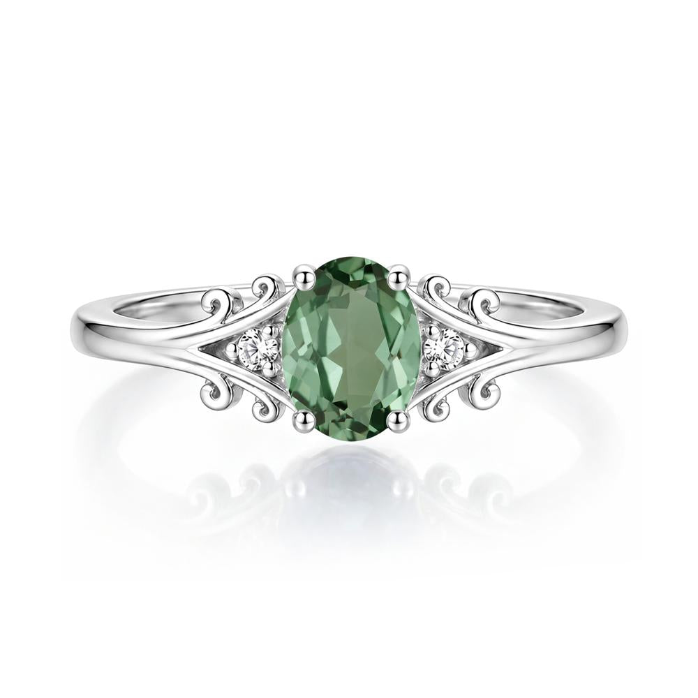 Oval Shaped London Blue Topaz Vine Scroll Ring - LUO Jewelry #gemstone_Green Sapphire