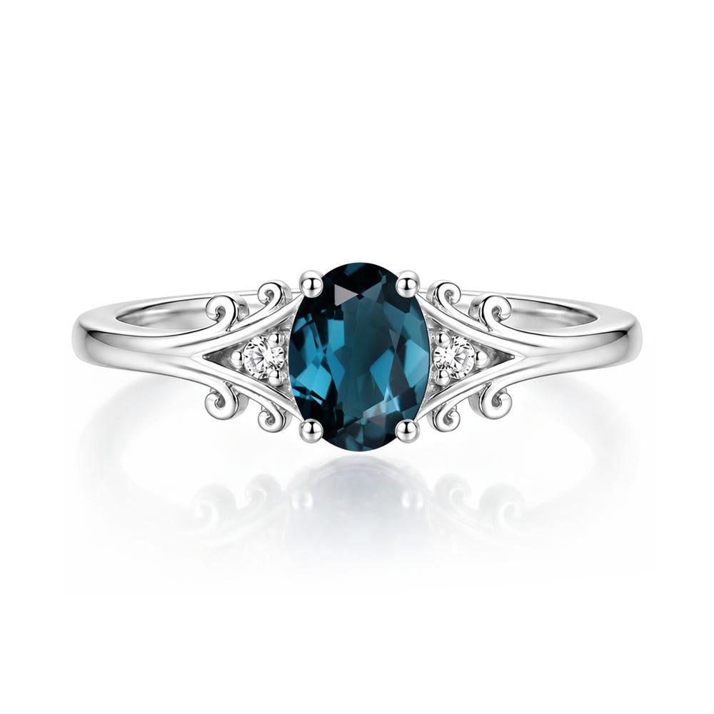 Oval Shaped London Blue Topaz Vine Scroll Ring - LUO Jewelry #gemstone_London Blue Topaz