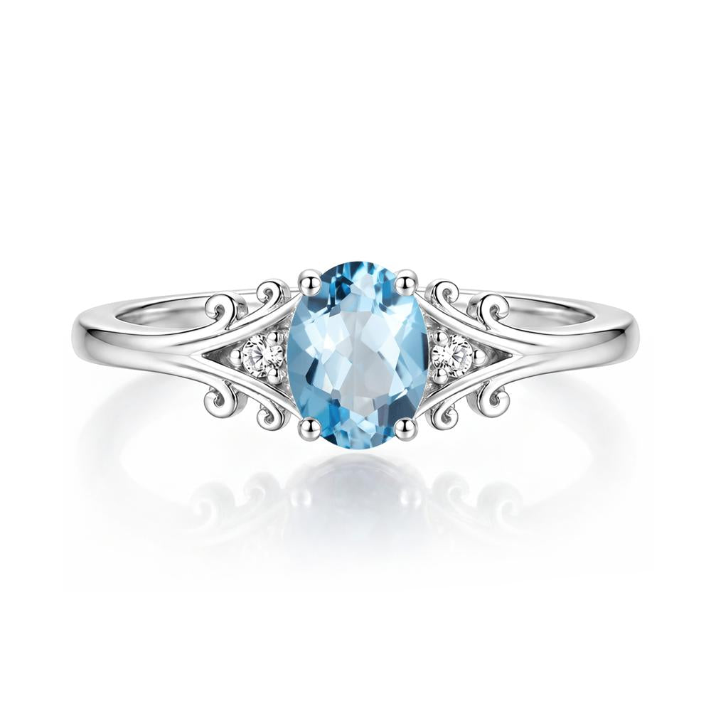 Oval Shaped London Blue Topaz Vine Scroll Ring - LUO Jewelry #gemstone_Swiss Blue Topaz
