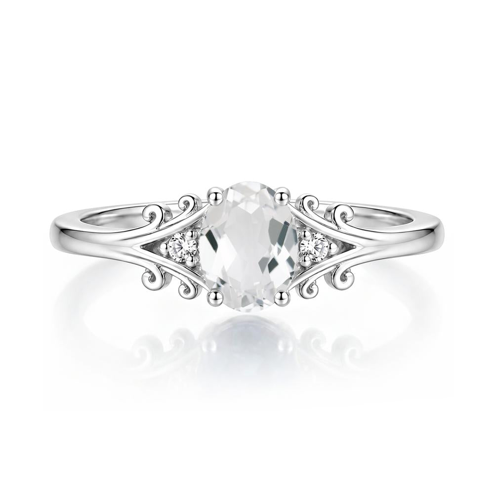 Oval Shaped London Blue Topaz Vine Scroll Ring - LUO Jewelry #gemstone_White Topaz