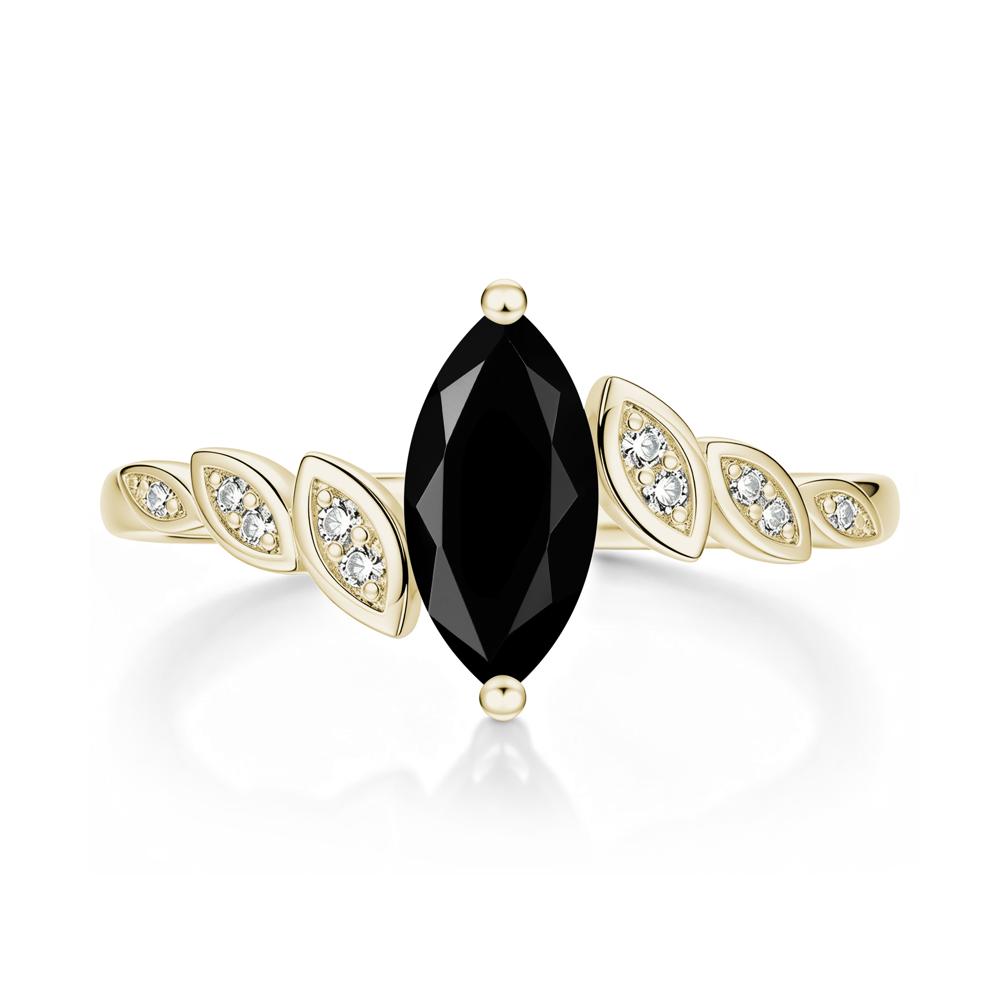 Marquise Cut London Blue Topaz Art Deco Leaf Bypass Ring - LUO Jewelry #gemstone_Black Spinel