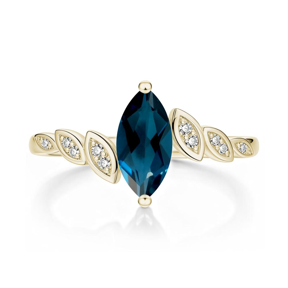 Marquise Cut London Blue Topaz Art Deco Leaf Bypass Ring - LUO Jewelry #gemstone_London Blue Topaz