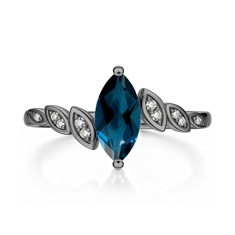 Marquise Cut London Blue Topaz Art Deco Leaf Bypass Ring - LUO Jewelry #gemstone_London Blue Topaz