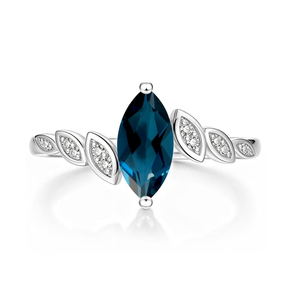 Marquise Cut London Blue Topaz Art Deco Leaf Bypass Ring - LUO Jewelry #gemstone_London Blue Topaz