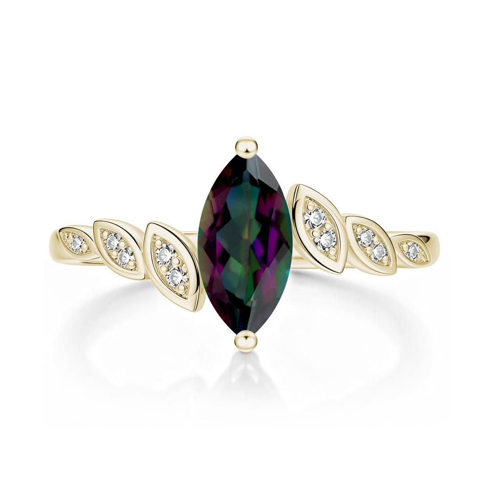Marquise Cut London Blue Topaz Art Deco Leaf Bypass Ring - LUO Jewelry #gemstone_Mystic Topaz