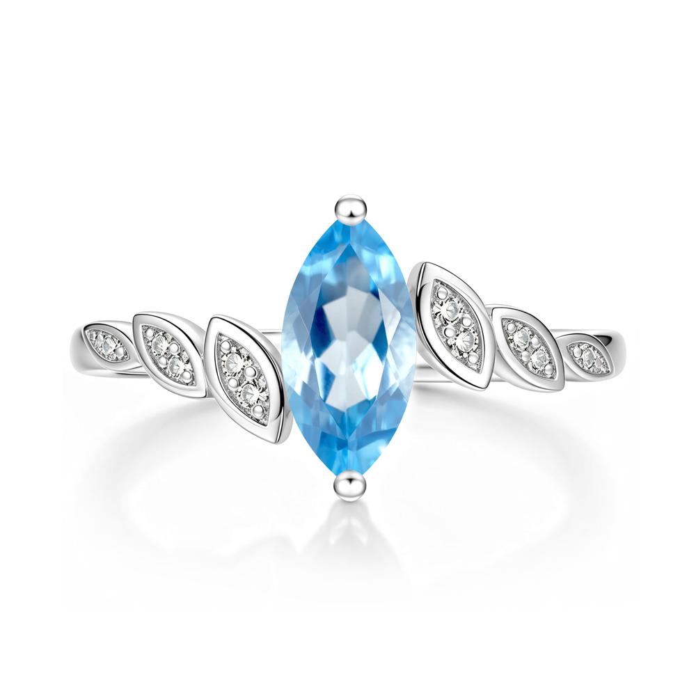 Marquise Cut London Blue Topaz Art Deco Leaf Bypass Ring - LUO Jewelry #gemstone_Swiss Blue Topaz