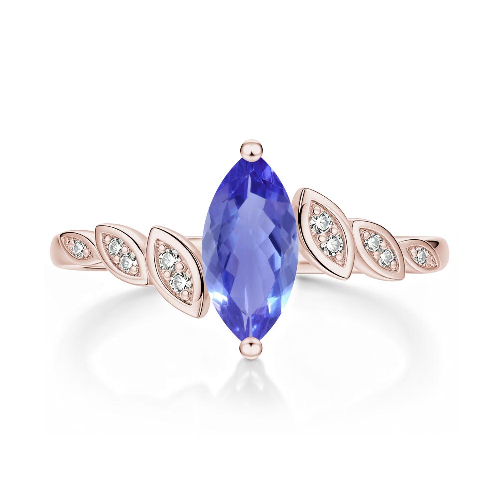 Marquise Cut London Blue Topaz Art Deco Leaf Bypass Ring - LUO Jewelry #gemstone_Tanzanite