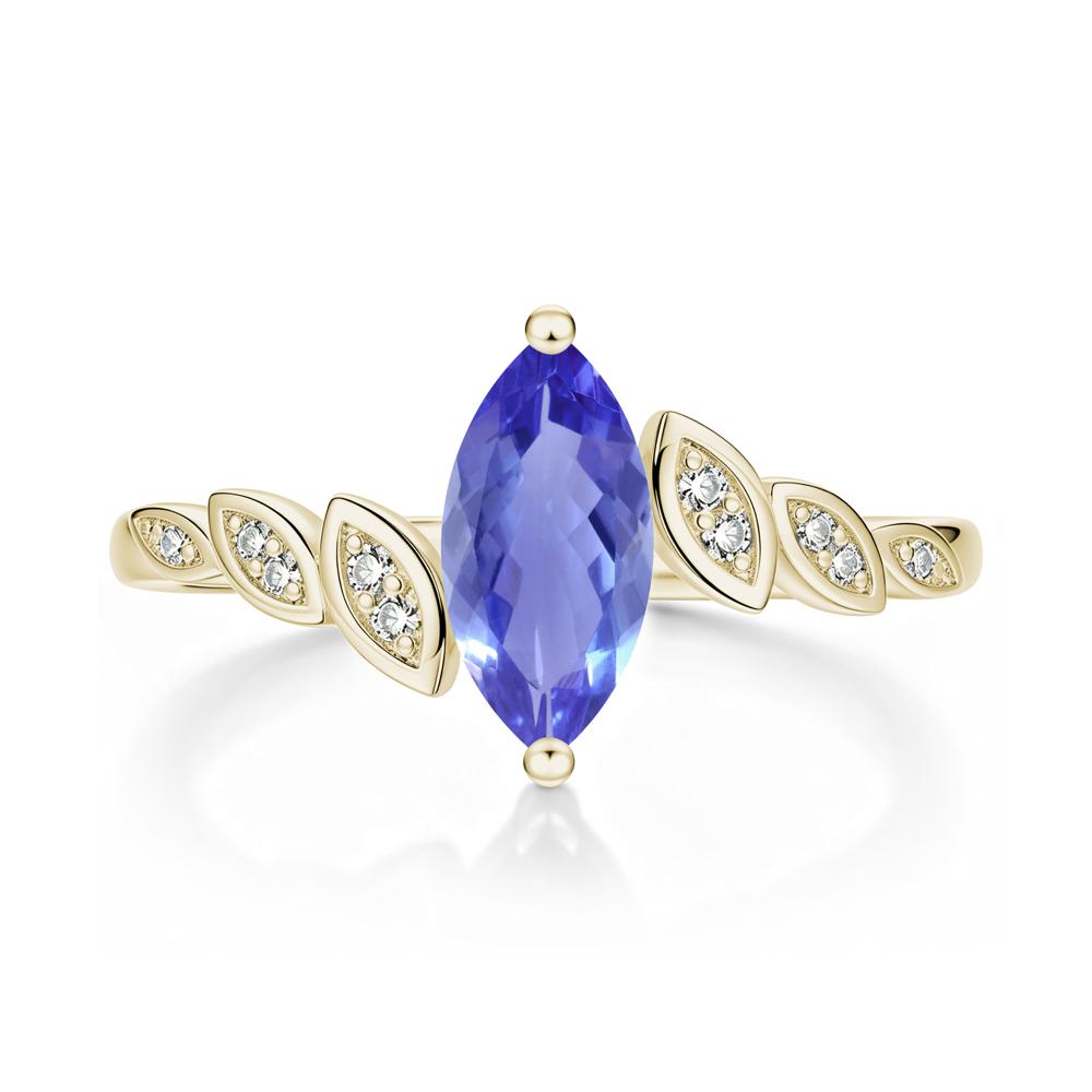 Marquise Cut London Blue Topaz Art Deco Leaf Bypass Ring - LUO Jewelry #gemstone_Tanzanite