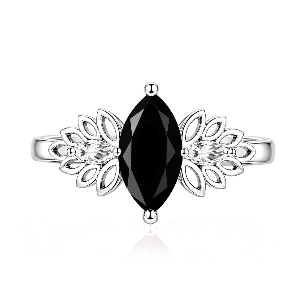 Leaf Inspired Marquise Cut Emerald Cocktail Ring - LUO Jewelry #gemstone_Black Spinel