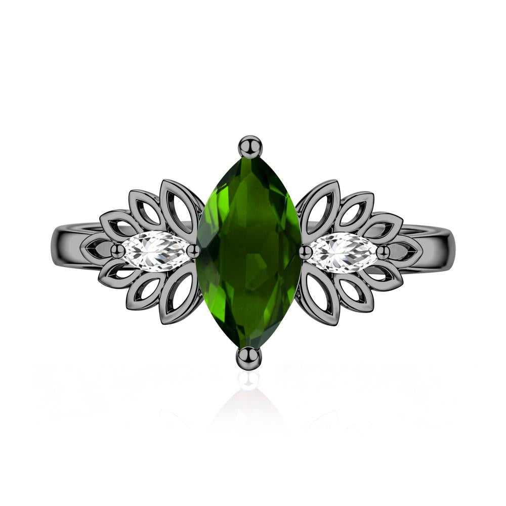 Leaf Inspired Marquise Cut Emerald Cocktail Ring - LUO Jewelry #gemstone_Diopside