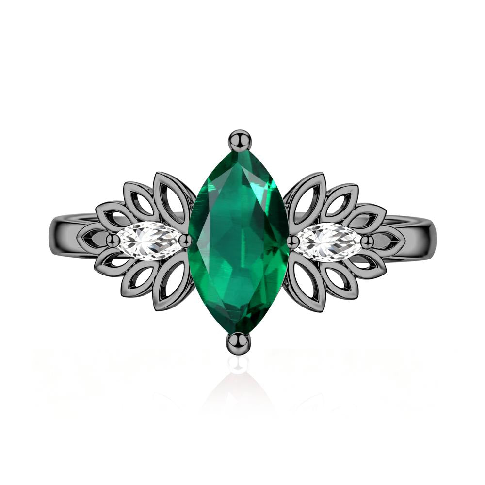 Leaf Inspired Marquise Cut Emerald Cocktail Ring - LUO Jewelry #gemstone_Emerald