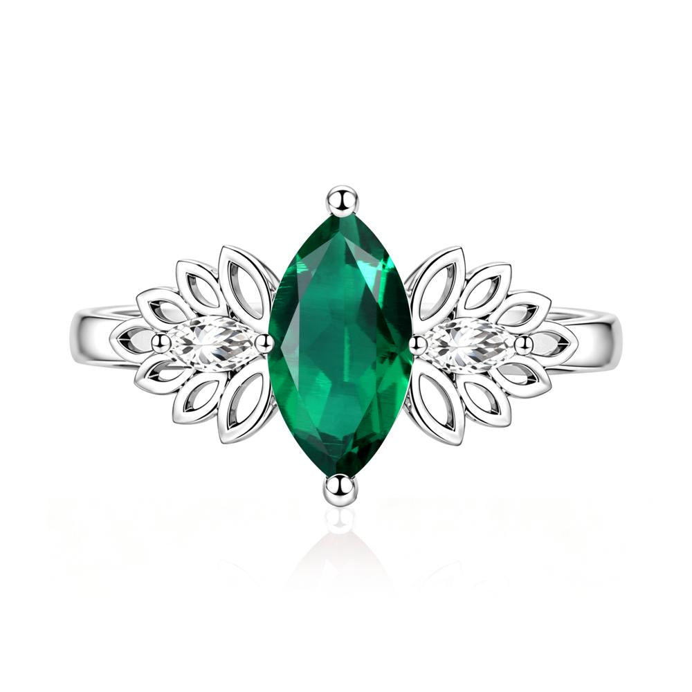 Leaf Inspired Marquise Cut Emerald Cocktail Ring - LUO Jewelry #gemstone_Emerald