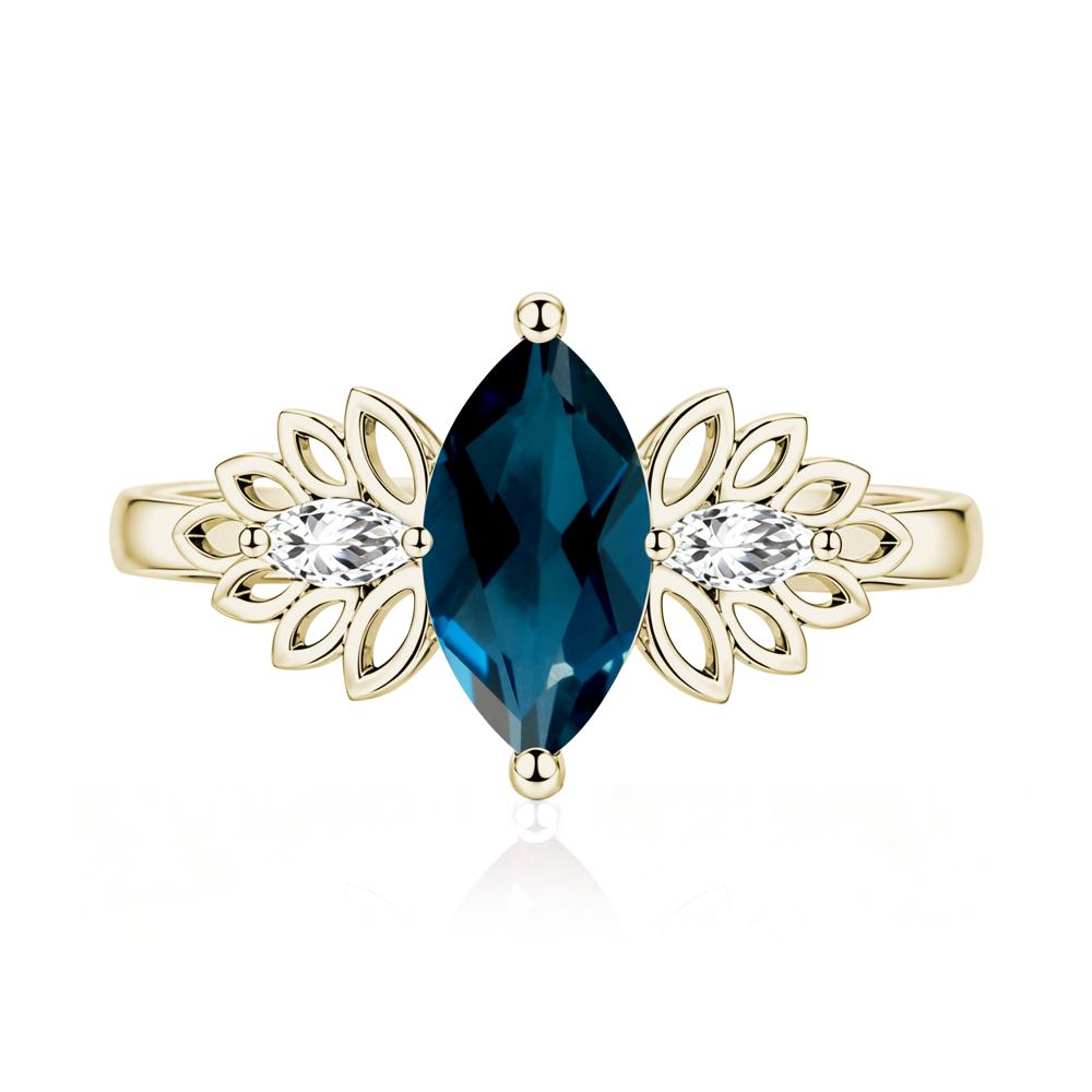 Leaf Inspired Marquise Cut Emerald Cocktail Ring - LUO Jewelry #gemstone_London Blue Topaz