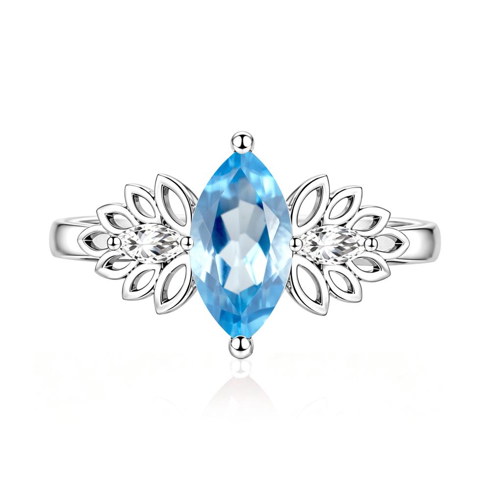 Leaf Inspired Marquise Cut Emerald Cocktail Ring - LUO Jewelry #gemstone_Swiss Blue Topaz