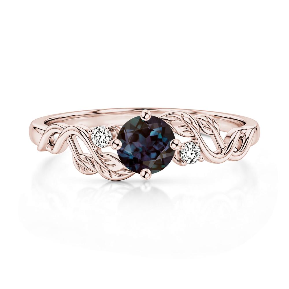 Round Shaped Alexandrite Twisted Leaf Ring - LUO Jewelry #gemstone_Alexandrite
