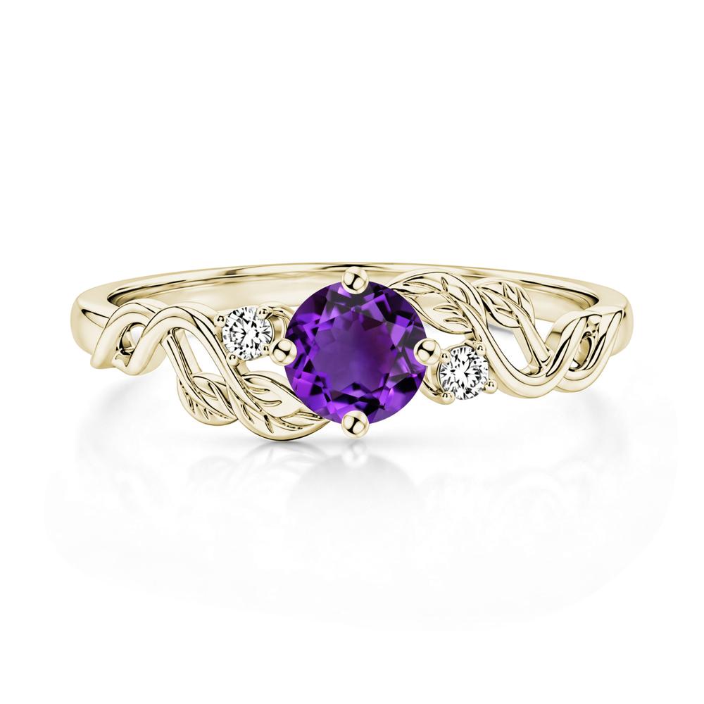 Round Shaped Alexandrite Twisted Leaf Ring - LUO Jewelry #gemstone_Amethyst