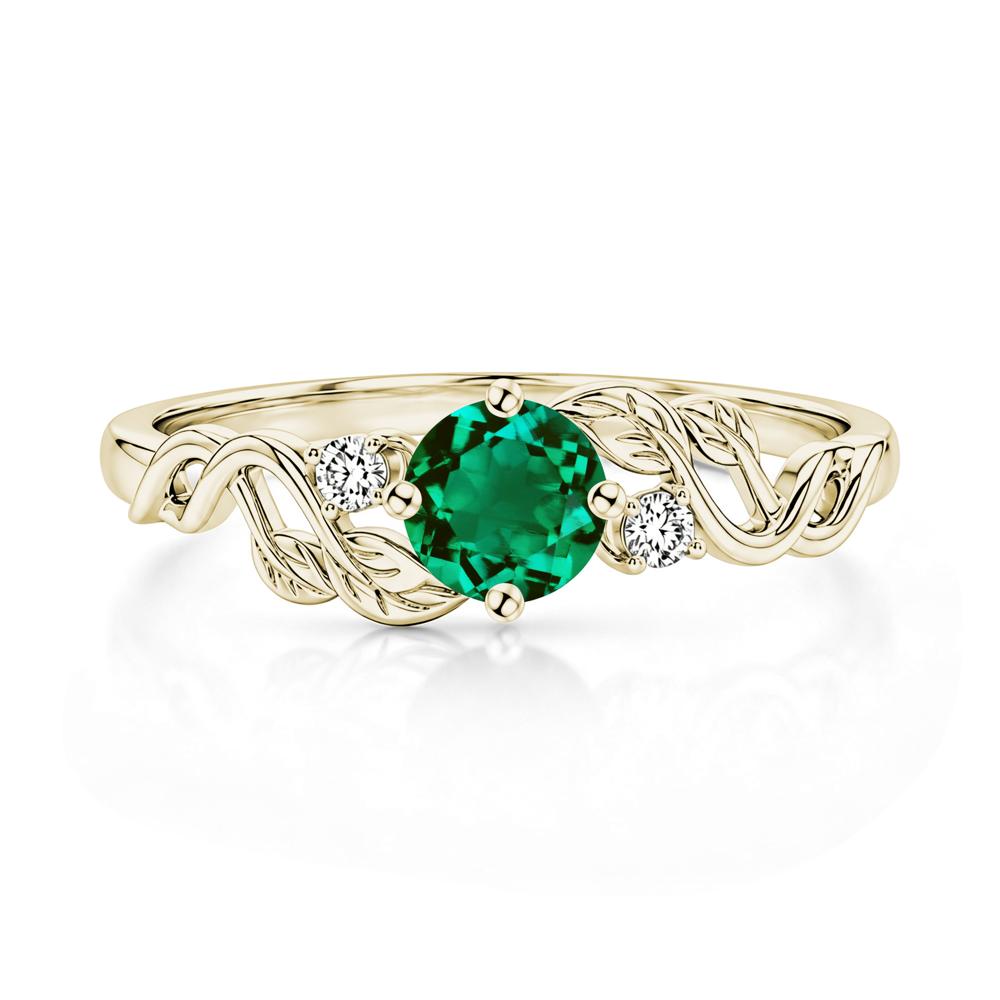 Round Shaped Alexandrite Twisted Leaf Ring - LUO Jewelry #gemstone_Emerald