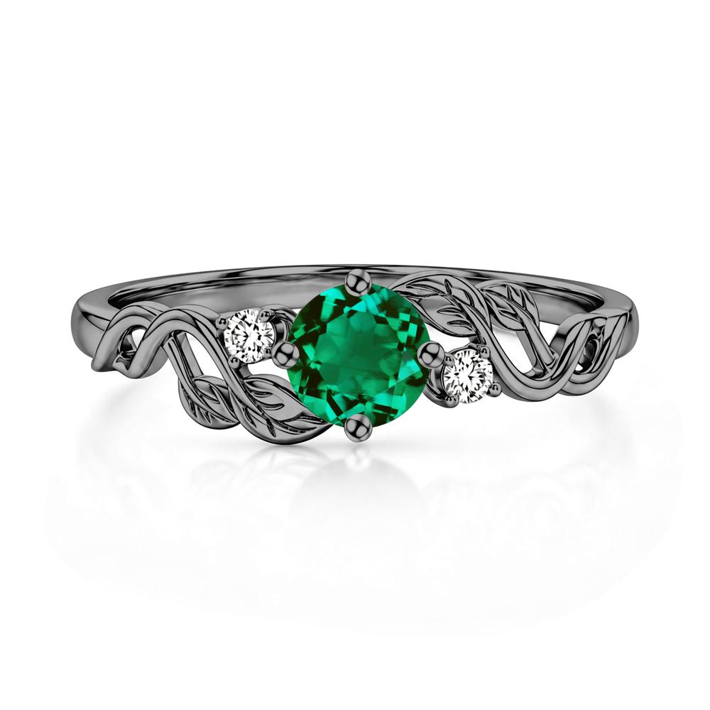 Round Shaped Alexandrite Twisted Leaf Ring - LUO Jewelry #gemstone_Emerald