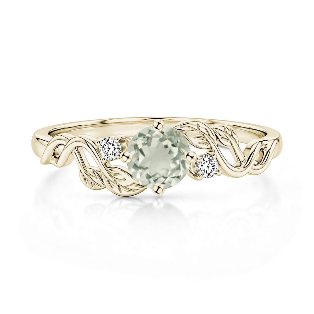 Round Shaped Alexandrite Twisted Leaf Ring - LUO Jewelry #gemstone_Green Amethyst