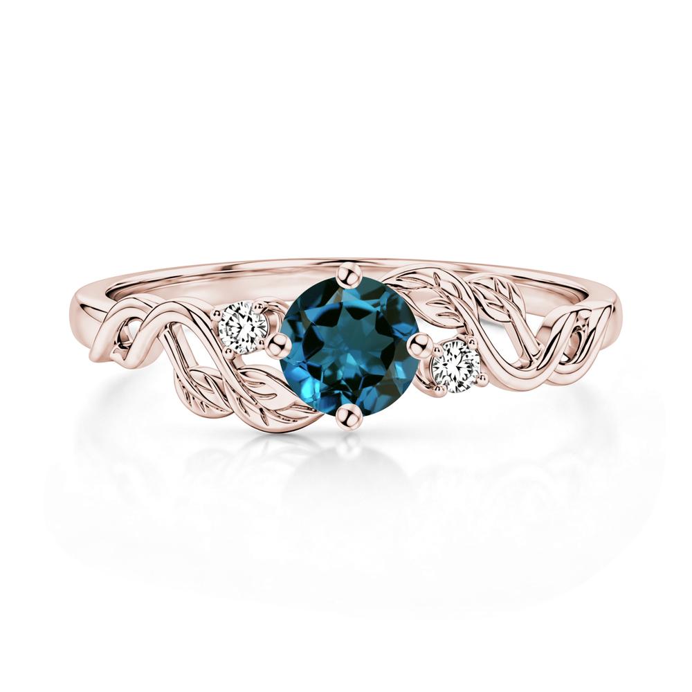 Round Shaped Alexandrite Twisted Leaf Ring - LUO Jewelry #gemstone_London Blue Topaz