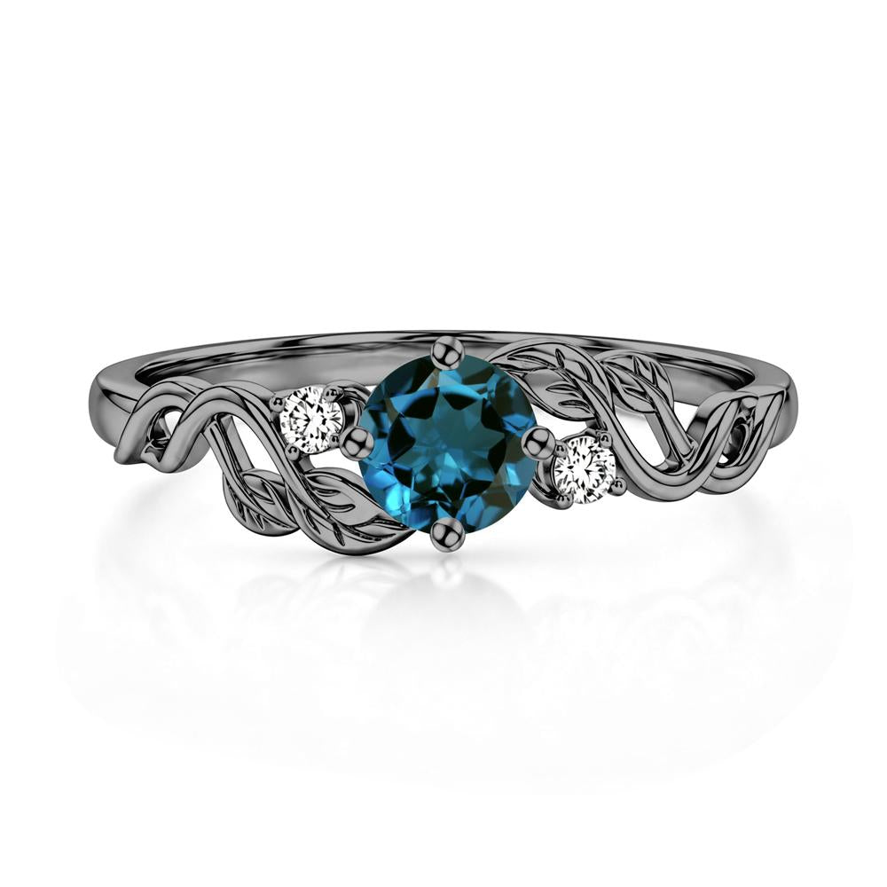 Round Shaped Alexandrite Twisted Leaf Ring - LUO Jewelry #gemstone_London Blue Topaz