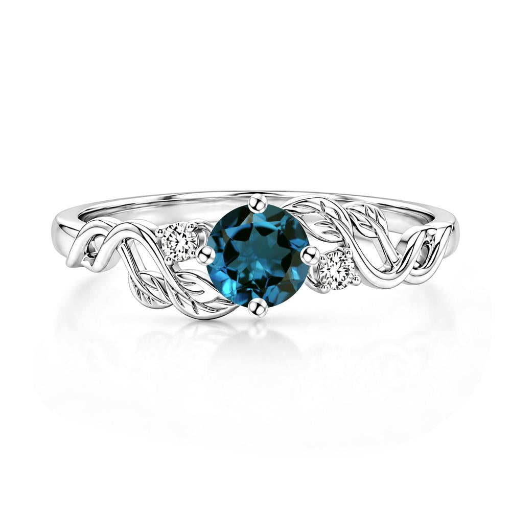 Round Shaped Alexandrite Twisted Leaf Ring - LUO Jewelry #gemstone_London Blue Topaz