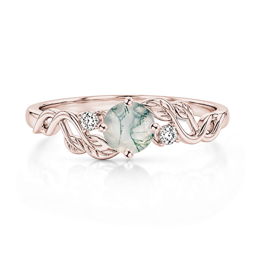 Round Shaped Alexandrite Twisted Leaf Ring - LUO Jewelry #gemstone_Moss Agate