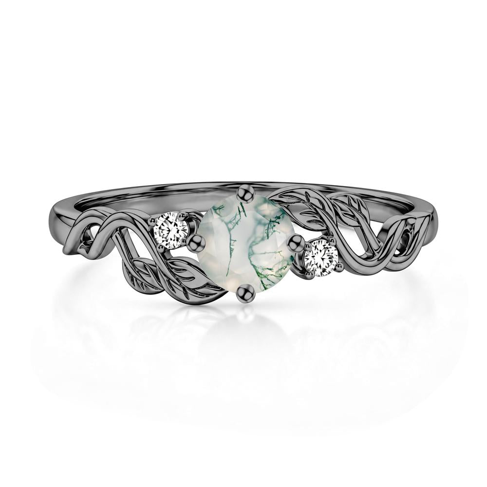 Round Shaped Alexandrite Twisted Leaf Ring - LUO Jewelry #gemstone_Moss Agate