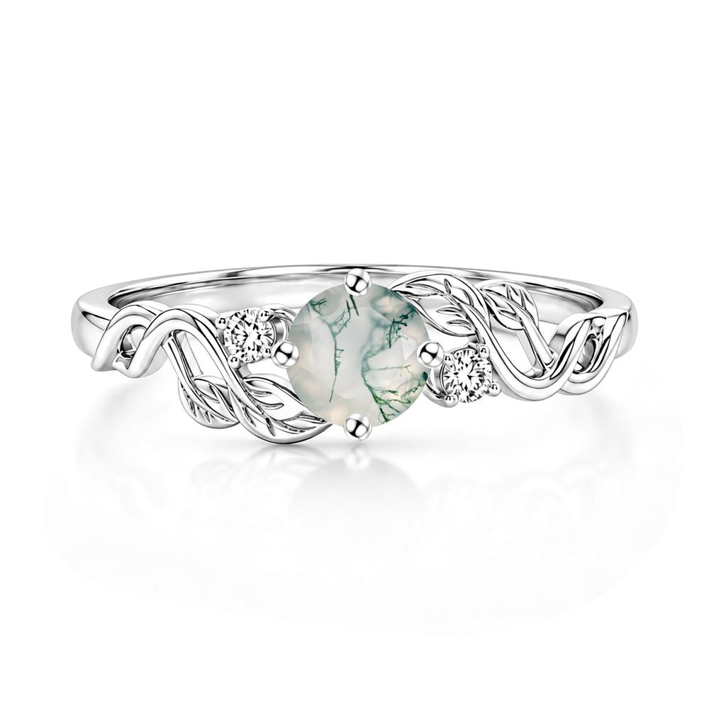 Round Shaped Alexandrite Twisted Leaf Ring - LUO Jewelry #gemstone_Moss Agate