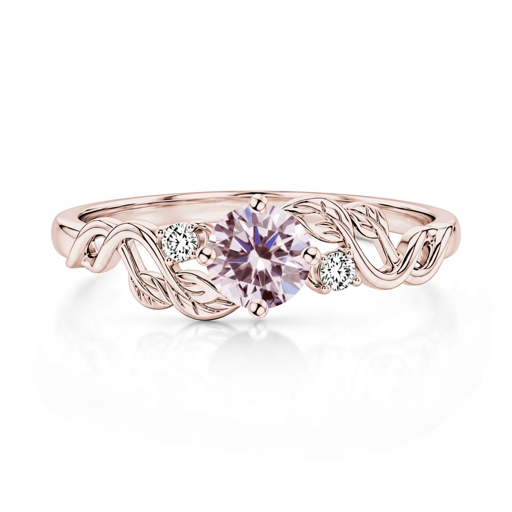 Round Shaped Alexandrite Twisted Leaf Ring - LUO Jewelry #gemstone_Pink Cubic Zirconia